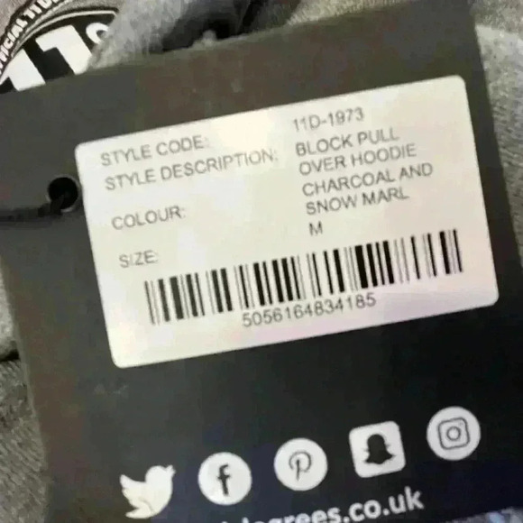 11 Degrees (UK) Charcoal/Snow Marl Pullover Hoodie Hooded Sweatshirt Size M - Picture 8 of 9